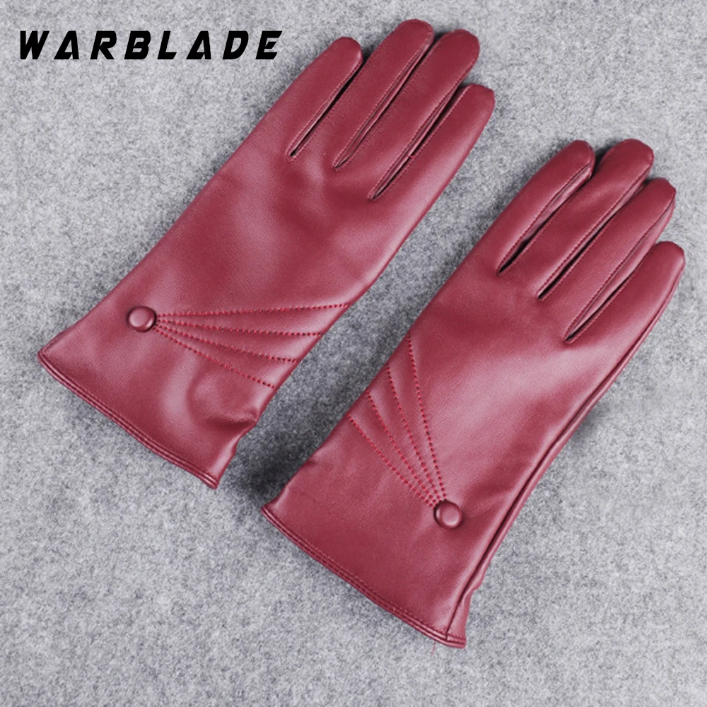 wine red WarBLade Новые популярные женские теплые толстые зимние перчатки элегантные кожаные брендовые варежки для девочек размер с кроличьим мехом женские перчатки - Цвет: wine red