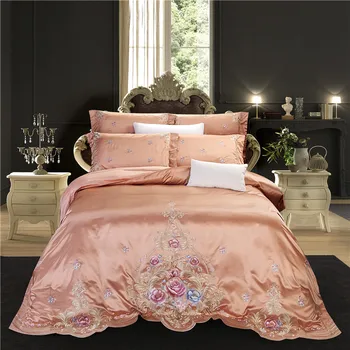 

Luxury Embroidery Flowers Duvet Cover Set Satin like Silk Rich Silky Queen King Bedding set Pillowcase Quilted Cotton Bed spread