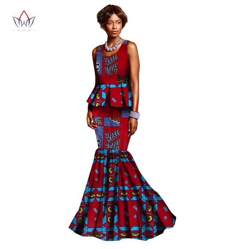 Летний комплект с юбкой, с круглым вырезом, комплект из 2 предметов топ и юбка без рукавов комплект одежды женская одежда в африканском стиле размера плюс WY1093 - Цвет: 4