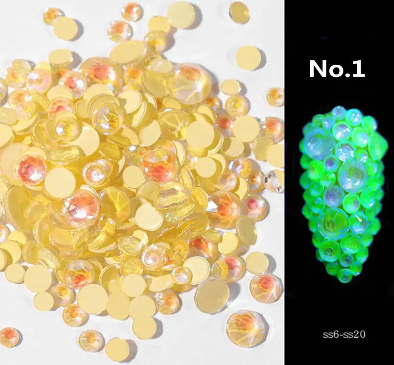 SS6-SS20 микс 3D Блестящий светящийся горный хрусталь DIY эпоксидная смола ювелирный материал прозрачный арт для ногтей Декор бриллиант светится в темноте - Цвет: 1