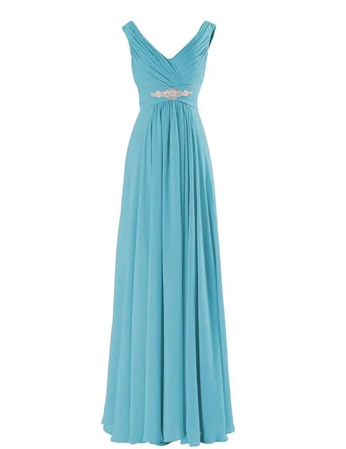 A Line Chiffon V Neck Crystals Eegant Off-Shoulder Formal Prom Wedding Party Bridesmaid Dresses Robe De Soiree Zipper Back Turquoise