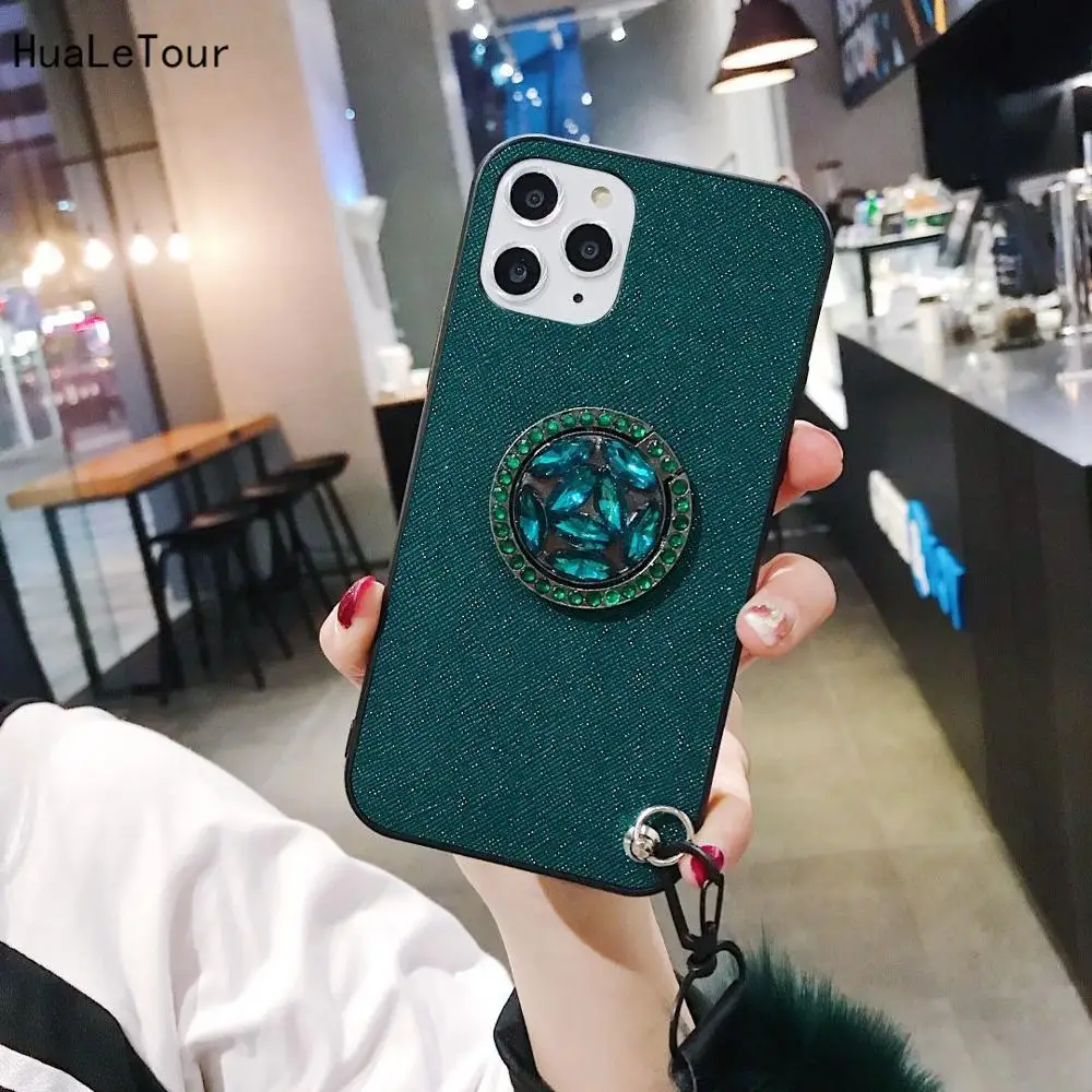 For IPhone 11 Pro Max Luxury Crystal Holder Finger Ring Bracket DIY Phone Case Hard Cover + Fur Ball Strap | Мобильные телефоны и