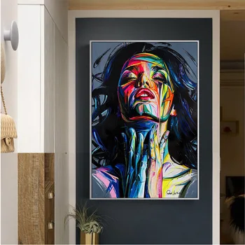 

Nordic Francoise Nielly Colorful Woman Face Oil Painting on Canvas Posters and Prints Cuadros Wall Art Pictures For Living Room