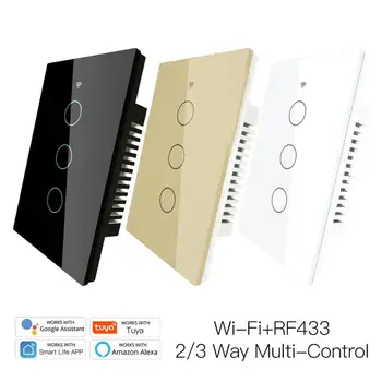 

1/2/3Gang Tuya Smart Home Wall Touch Smart Light Switch 120 Model Smart Life/Tuya APP Wifi+Bluetooth Mode With Alexa Google Home