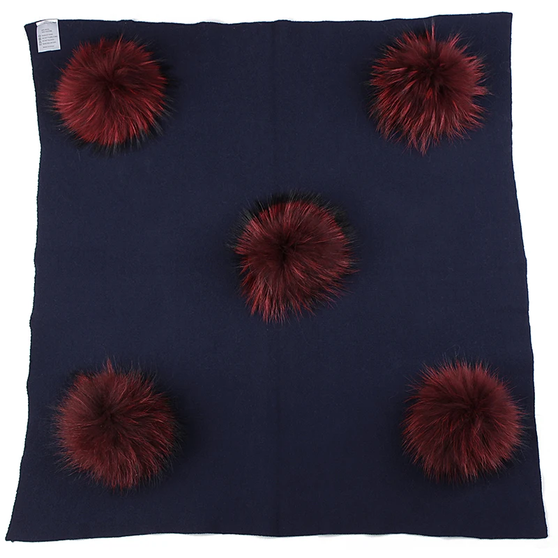 navy wine red Geebro/теплое шерстяное Пеленальное Одеяло для новорожденных и детей постарше, спальное одеяло для путешествий, постельные принадлежности с помпоном из натурального меха енота 15 см - Цвет: navy wine red
