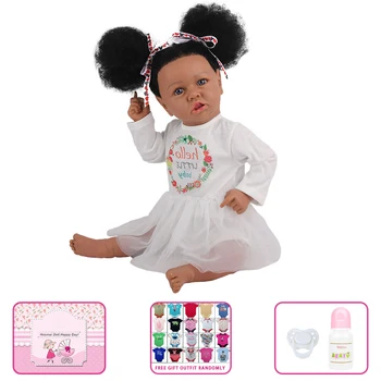 

23Inch 58CM Newborn Princess All Silicone Reborn Baby White Skirt Black Doll Birthday Gift Doll Toy Soft Vinyl Girl