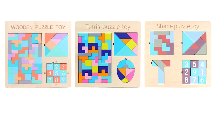 3 in 1 Colorful Multi-function Wooden Tetris Puzzle Toys Preschool Children Educational Toys for Kids Gift