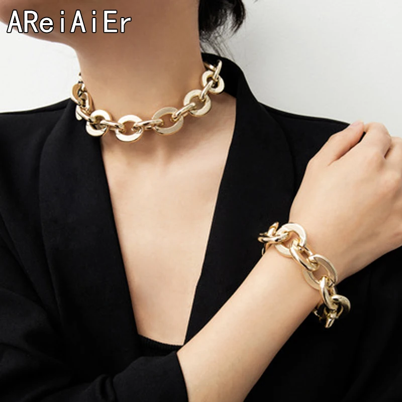

Fashion Simple single-layer punk Cuban Chain wild short money ornaments Exaggerated cross round chain necklace Bracelet Gift