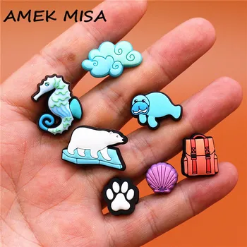 귀여운 동물 신발 참 액세서리, 해마 북극곰 발자국 쉘 신발 버클 장식, 어린이 X-mas 파티 선물, 1 개