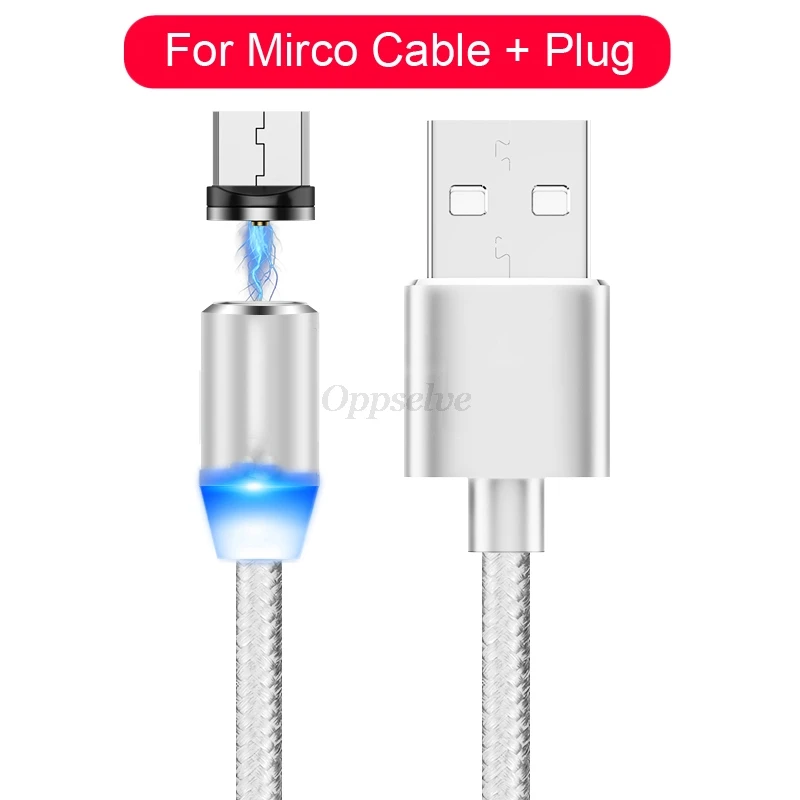 Oppselve Магнитный usb-кабель для iPhone, huawei, samsung, Магнитный зарядный шнур, кабель Micro USB type C для телефона Android - Цвет: Silver Micro Cable