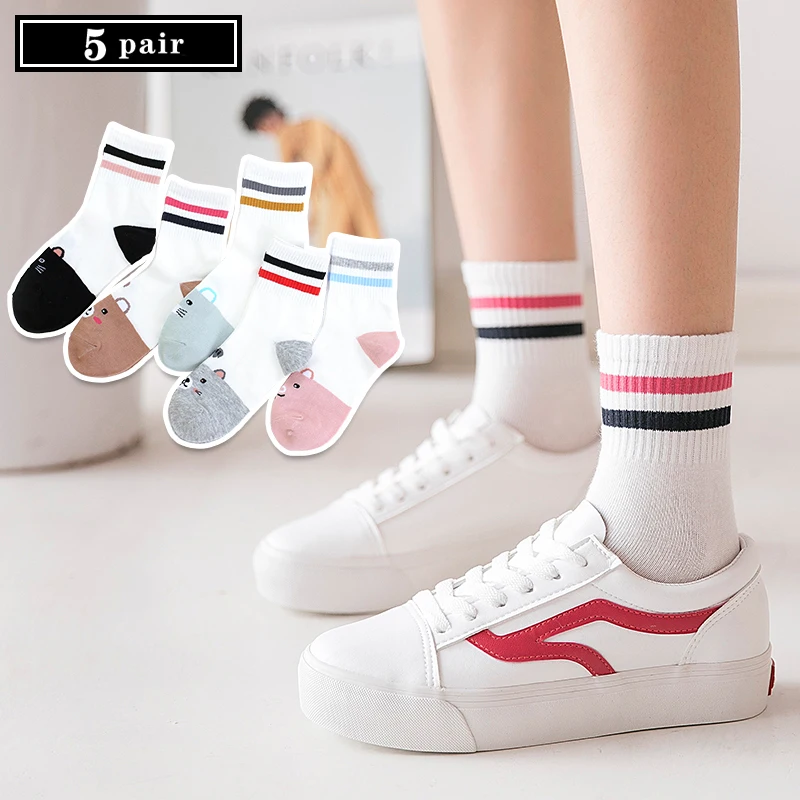 5 пар носков Женские повседневные полосатые яркие цвета хлопковые удобные Harajuku Короткие Носки дышащие забавные носки