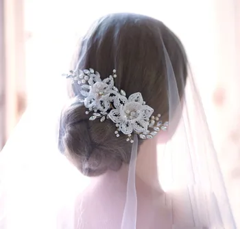 

NPASON Beaded Floral Bridal Hair Clip Ornament Pearls Wedding Hair Jewelry Piece Handmade Women Headpiece