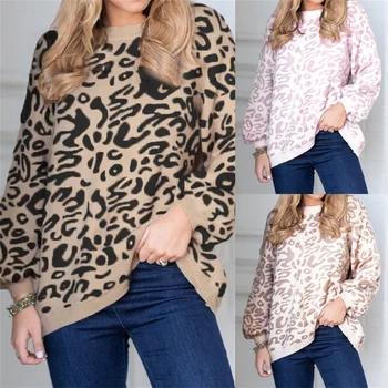

2019 autumn and winter new fashion sweater leopard loose ladies sweater