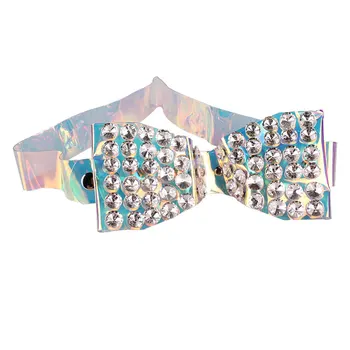 

Blingbling Rhinestone Big Bow PVC Waist Belt Womern Plastic Transparent Holographic Waistband Fashion Dress Coat Belt Decoration