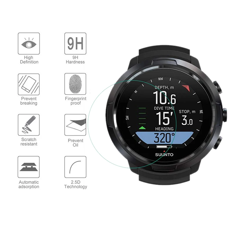 3 шт. защита экрана из закаленного стекла для Suunto D5, компьютерные часы для дайвинга, 9 H, 2.5D стекло, защита от царапин