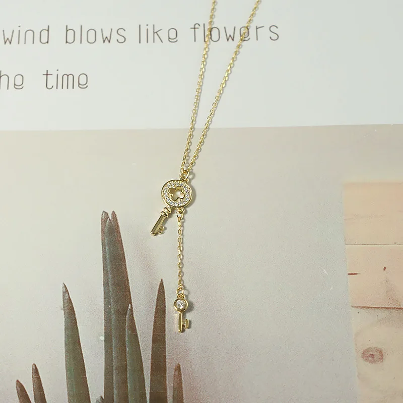 

Creative New Products Sweet S925 Fine Silver Long Tassels Key Pendant Necklace Women's INS Online Celebrity Elegant Choker