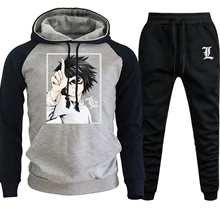 ^^Best Offers Japanese Anime Death Note Hooded Raglan Mens Streetwear Autumn Winter 2019 Male Suit Casual Pullover Hooded+Pants 2 Piece Set ^^Best Offers Japanese Anime Death Note Hooded Raglan Mens Streetwear Autumn Winter 2019 Male Suit Casual Pullover Hooded+Pants 2 Piece Set