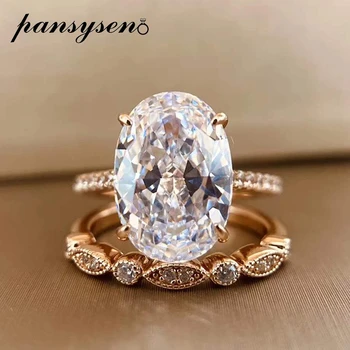 

PANSYSEN 9ct Radiant Cut 9*13MM lab Moissanite Diamond Ring sets for Women Solid 925 Sterling Silver 18K Rose Gold Color Rings
