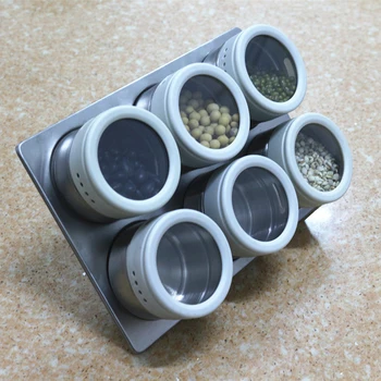 

6pc Stainless Steel Magnetic Seasoning Jar Seasoning Bottle Outdoor Barbecue Box multi-function Seasoning Jar Cup With Lid