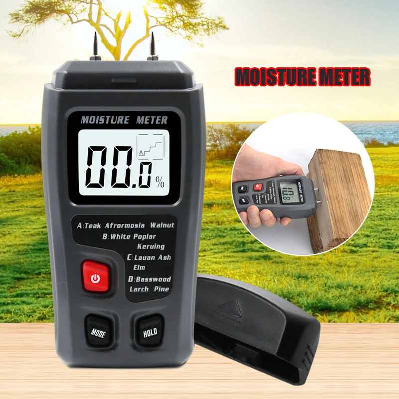 

EMT01 Two Pins Digital Wood Moisture Meter 0-99.9% Wood Humidity Tester LCD Display Timber Damp Detector PUO88