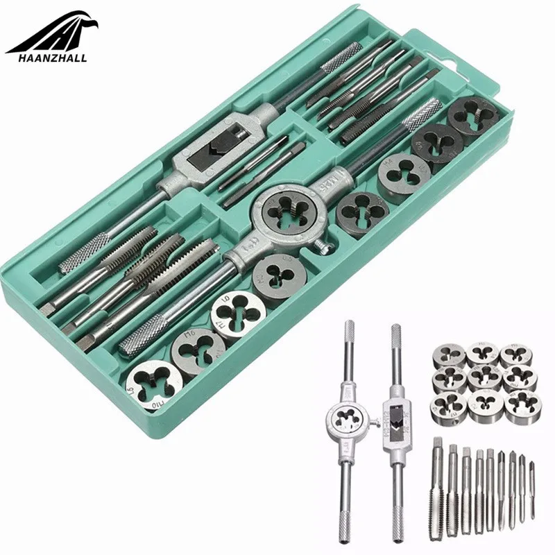 20PCS 20/40 шт наёмите набора пресс-форм, M3-M12 Резьбовая Метрическая кран гаечный ключ умирает DIY комплект ключ, дюймовый стандарт винтовой резьбы ручной инструмент сплава металла с сумкой в комплекте - Цвет: 20PCS