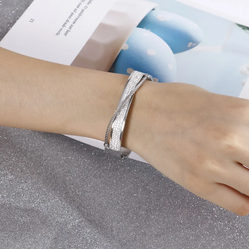 Модный Золотой кабель провод браслет Joyeria Acero Inoxidable Mujer кубический циркон внутренний размер 60 мм бразильские ювелирные аксессуары