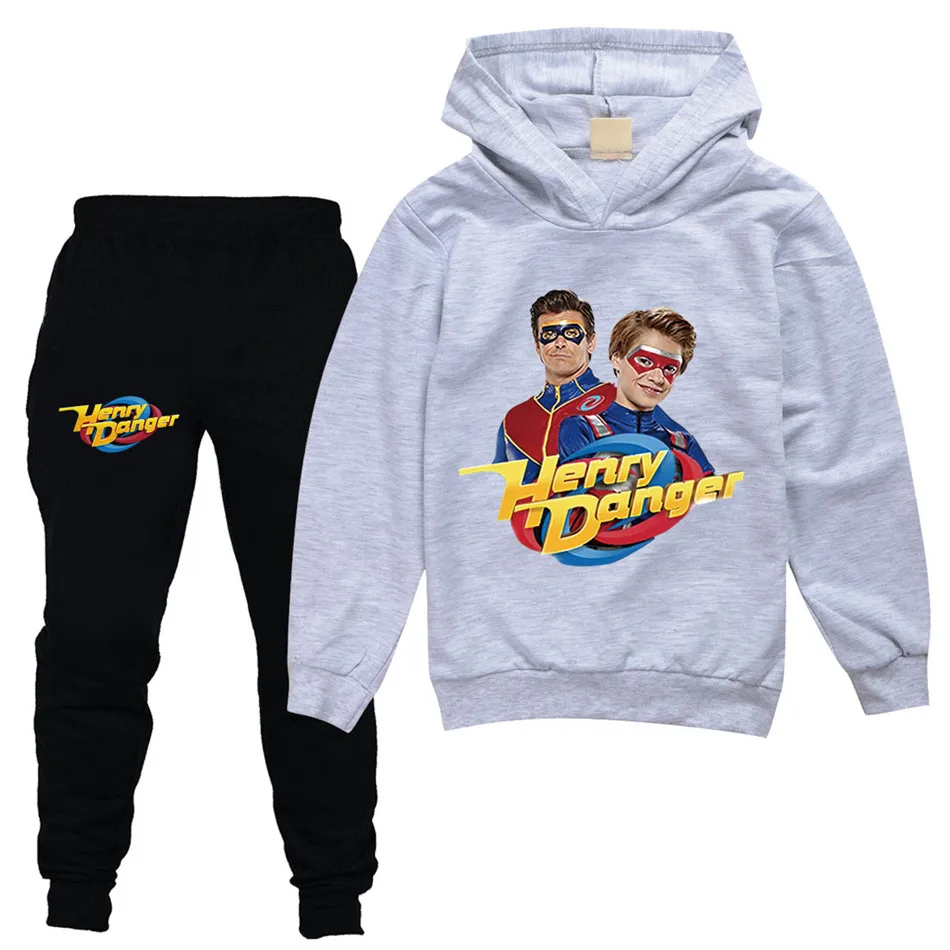 Spring Autumn Children Henry Danger Thin T-Shirt Black Pant 2pcs Tracksuits 2-13Y Boys Girls Casual Birthday Party Clothes Sets pajamas for girls Clothing Sets