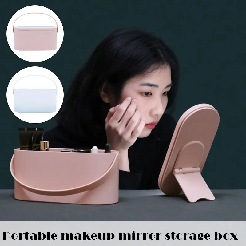 

Portable Makeup Organizer Box Skin Care Organzier for Makeup with Mirror LED Ring Light for Travel NIN668