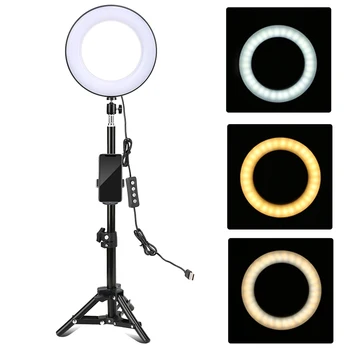 

8 Inch Desktop LED Ring Light for YouTube Live Video Recording3 Modes Dimmable with Phone Holder Mini Ball Head Tripod Stand