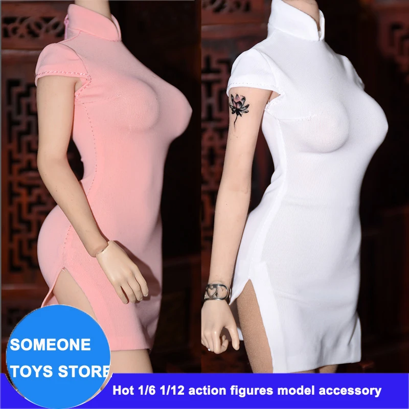 PF 12" 1/6 Active Figure Scale Lady/Women White Cheongsam Tight Dress/Shoes