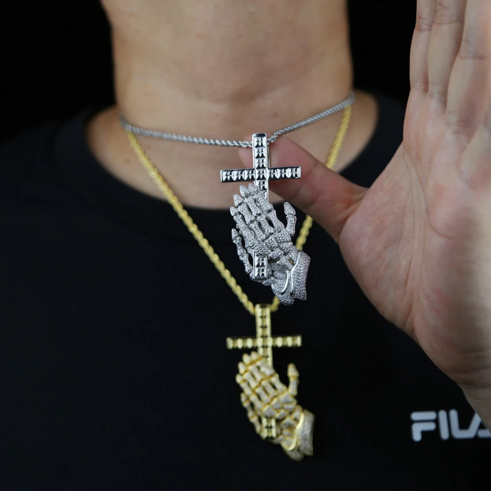 CREEP Praying Hands ネックレス New Cubic Zirconia Iced Out Bling Praying Hands Cross