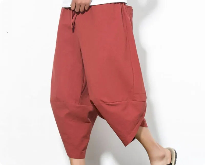 Летние льняные мужские короткие брюки Pantalones Hombre Pantacourt Homme Модные свободные брюки с заниженным шаговым швом высокого качества для мужчин