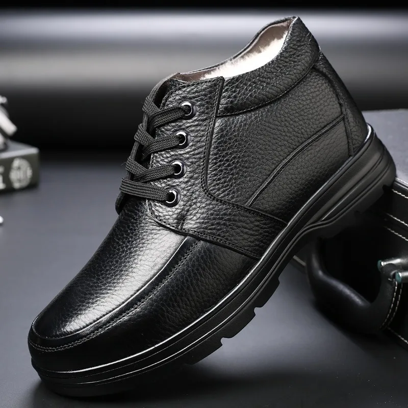 Winter Men Genuine Leather Boots High Quality Thick Wool Male Super Warm Snow Boots Oxfords Men Non-slip Cotton Shoes Boot