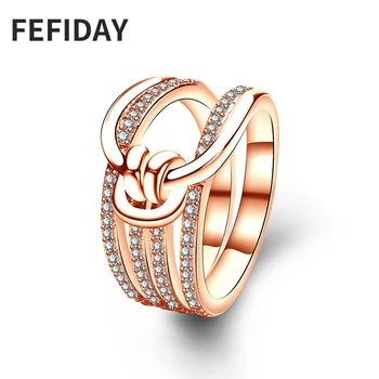 

FEFIDAY Woman Zircon Couple Women Jewelry Ladies Wedding Rings For Women Crystal Stone Knot Rose Gold Engagement Ring Female