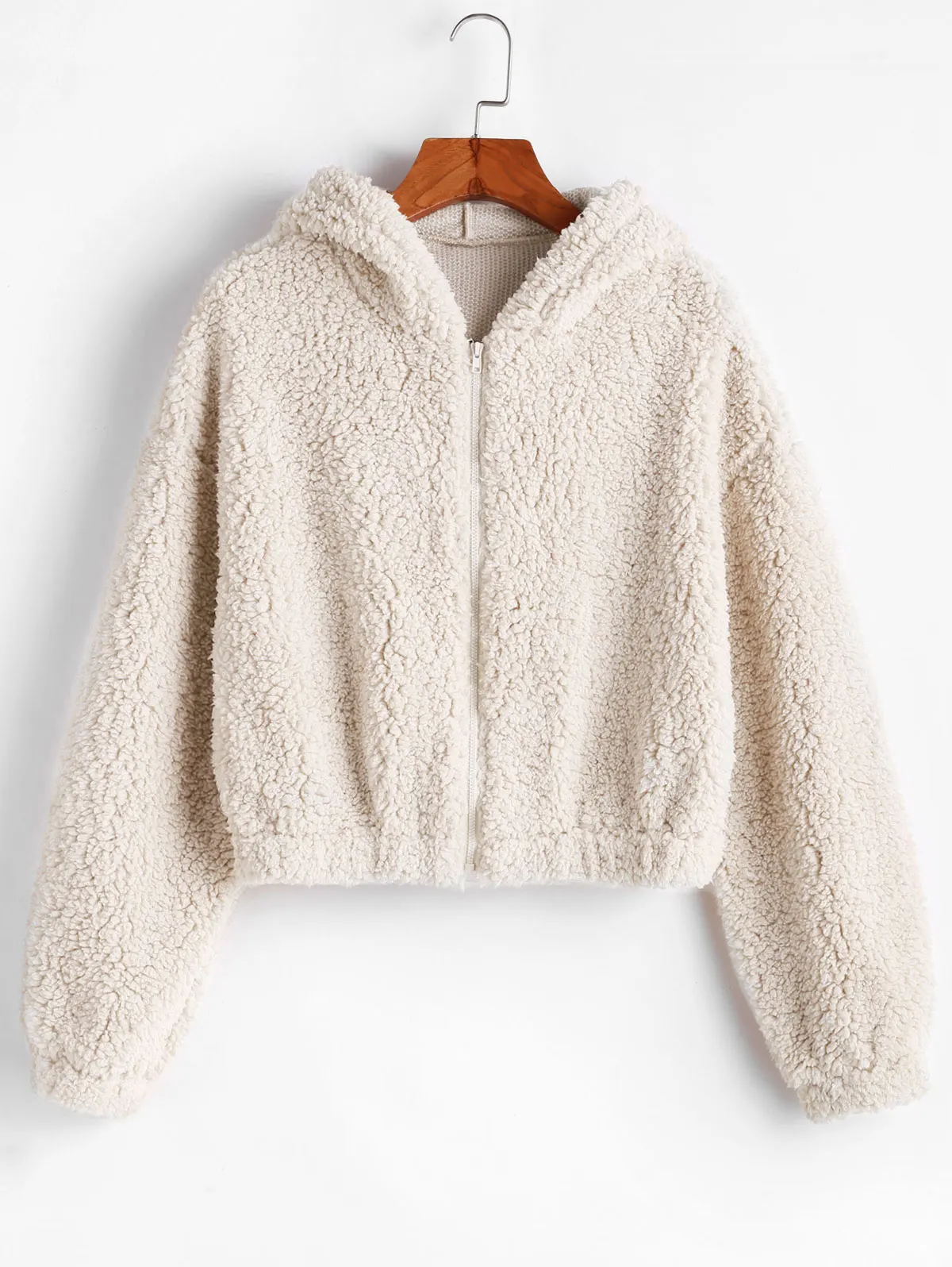 Женская пушистая плюшевая куртка с капюшоном на молнии, Женская куртка из искусственной овчины с широкой талией, милая уличная куртка на молнии, верхняя одежда с открытыми плечами