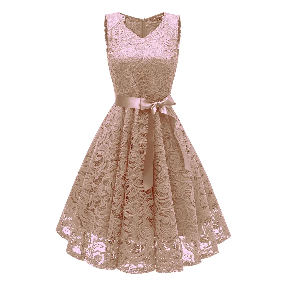 ZOGAA/винтажное кружевное платье для подиума, летнее платье, vestido, бант, ремень, v-образный вырез, вечерние платья трапециевидной формы, элегантные платья Vetement femme