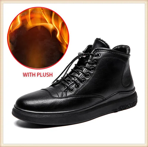 No Plush Winter Snow Boots Super Warm Genuine Natural Leather Handmade Men Winter Shoe 3#15/15D50 - Цвет: No Plush