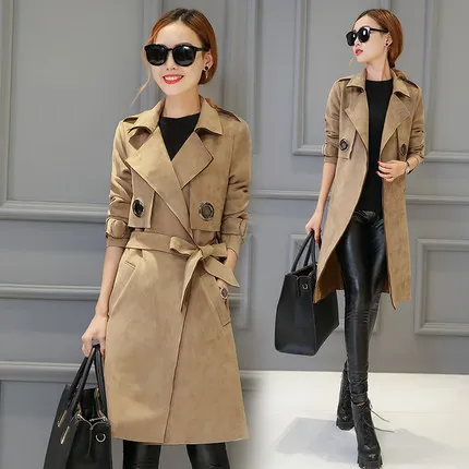 

Women's Winter Trench Coats Solid Plus Size Spring Autumn Suede Windreaker Female Outwear High Quality LX14