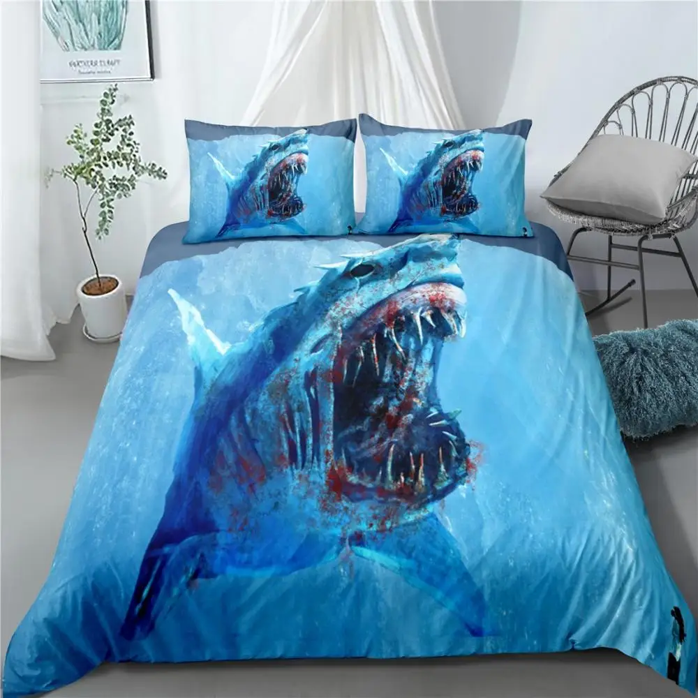 

Hot Style Bedding Set 3d Digital Sharks Printing 2/3pcs Duvet Cover & Pillowcases Set with Zipper Closure UK/AU/US Size