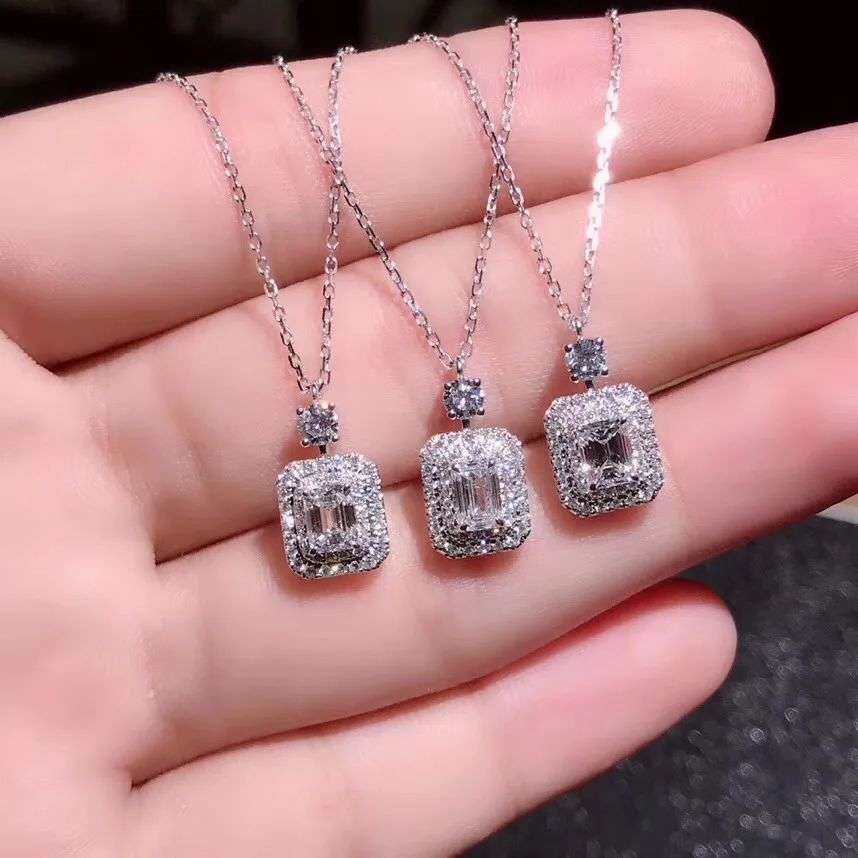 AEAW продаем как горячее 0.51ct 18k Белое Золото Топ класс Леди Мода Изумрудное кольцо алмаз кулон ожерелье для женщин