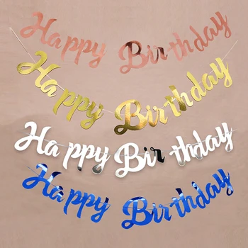 

Happy Birthday Banner Bunting Hanging Flag Garland Party Decor Banner Gold Silver Mirror Paper Boy Girl Baby Birthday Sign