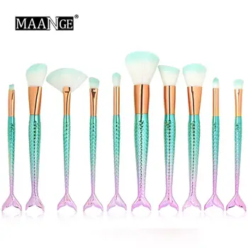 

6/10PCS Mermaid Makeup Brushes Set Foundation Eye Shadow Blending Powder Contour Blush CosmeticsMake Up Brush Tool Kits gift