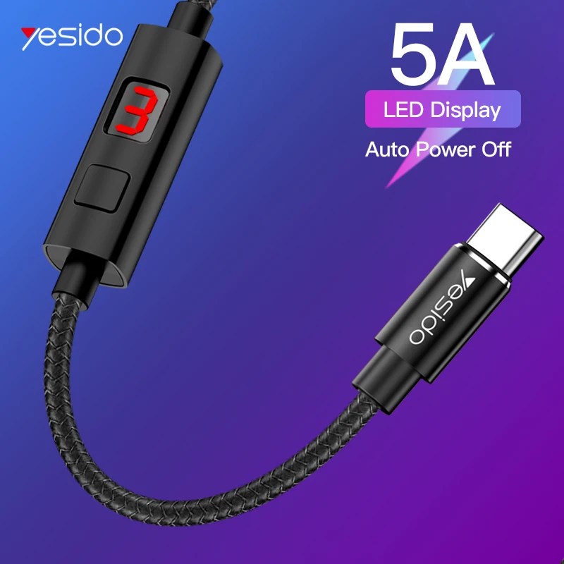 

Yesido 5A Timing Power off Type C Cable for Samsung Huawei Mate 20 Pro P20 Fast Charging USB C Cable with LED Digital Display