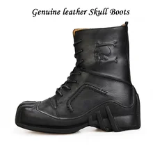 Мужские ботинки из натуральной кожи с черепом в готическом стиле; ботинки в байкерском стиле; ботинки в стиле панк; Ботинки Martin в европейском и американском стиле