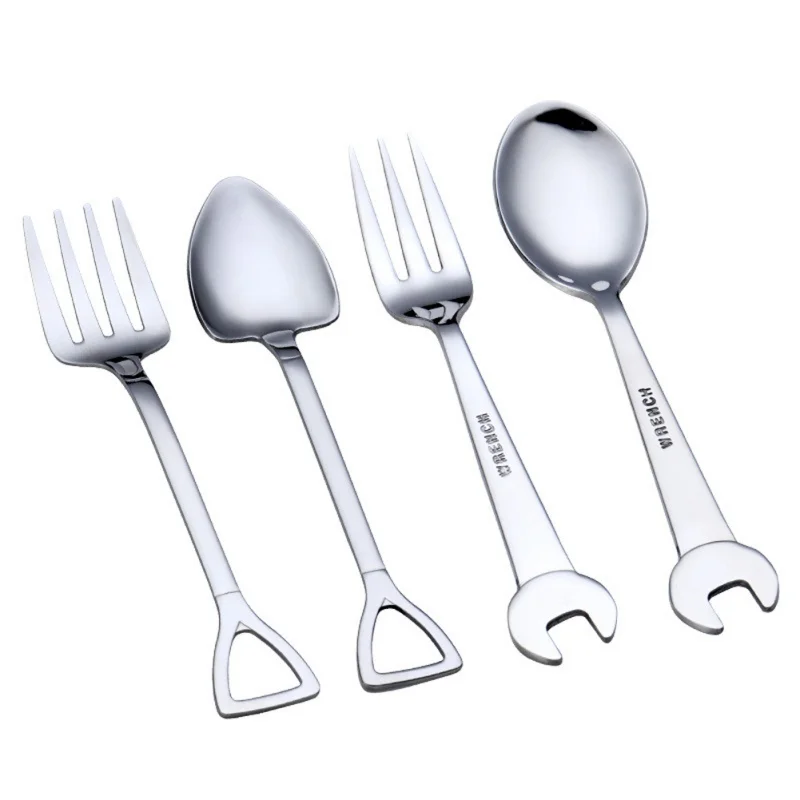 

New Stainless Steel Coffee Tea Spoon Shovel/Wrench Shaped Dessert Forks Ice Cream Sugar Teaspoon Kids Interesting Toys Bar Home