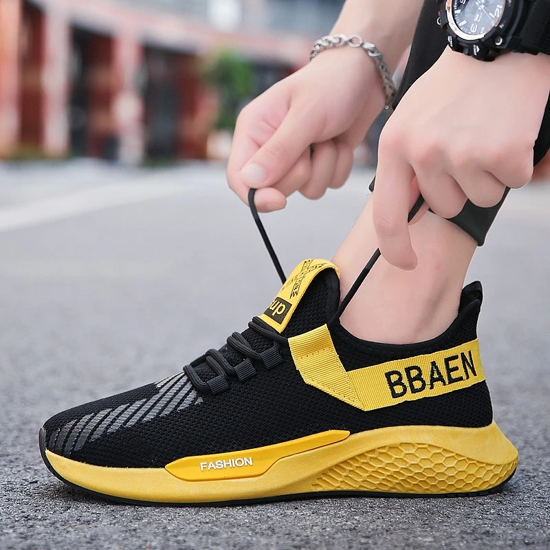 QZHSMY shose/мужские новые модные кроссовки; Брендовые мужские кроссовки белого цвета; homme; дышащая обувь; сезон лето; коллекция года; Черная мужская обувь на массивном каблуке - Цвет: Black and yellow