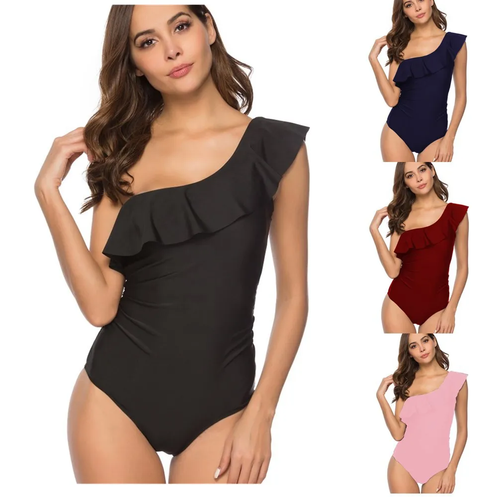 

Single Shoulder Beachwear Swimming Suit Sexy Bikini Swimsuit Fashion Bathing Suit One-piece Set Plus Size XXL Swimwear For women