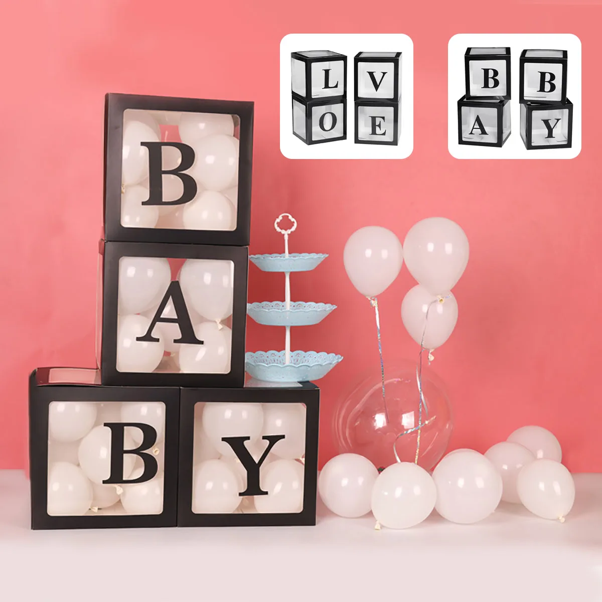 

4pcs/set DIY Transparent Box Latex Balloon BABY LOVE Blocks for Boy Girl Baby Shower Wedding Birthday Party Decoration Backdrop