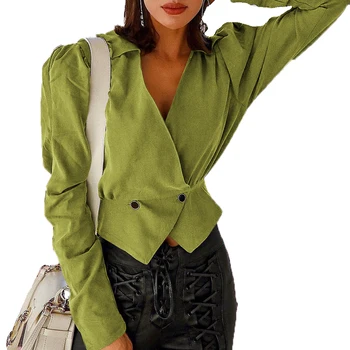 

Women's Long Sleeve Small Suit Single Breasted Slim V-neck Jacket High Quality Sexy Fashion Irregular Short Coat куртка женская