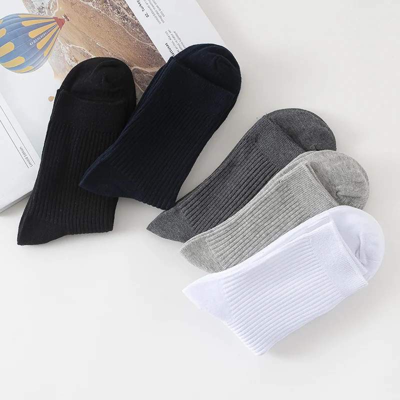 5 Pairs Autumn Winter New Pattern High Quality Male Stocking Pure Color Cotton Business Men High Socks Crew wholesale